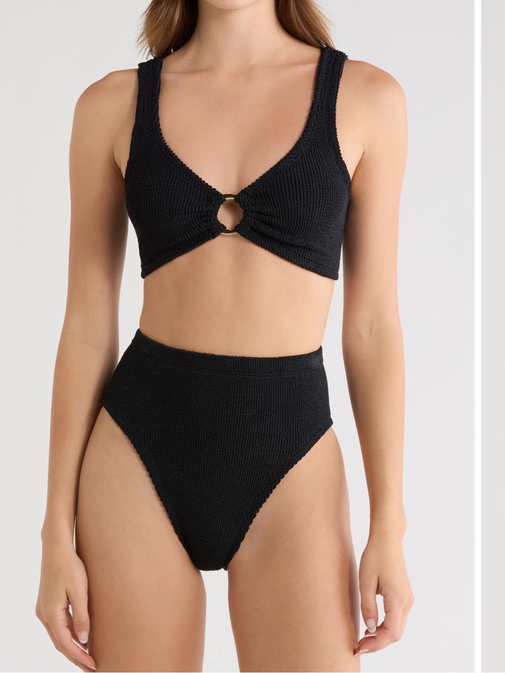 Hunza G Nadine Two Piece Bikini Set Black Metallic Gold O Ring